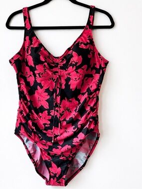 Aqua Green One Piece Swimsuit XL Pink Floral Ruched Tummy Control Target Brand